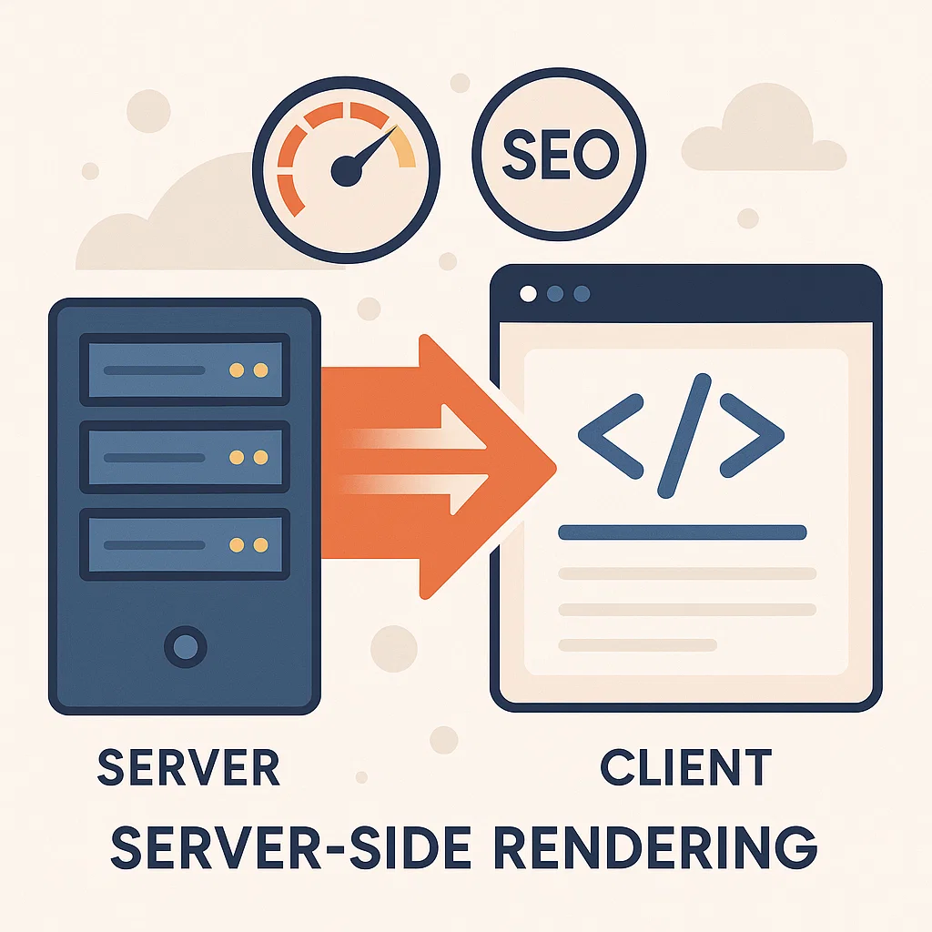 Ilustrasi proses SSR server mengirim halaman siap tampil ke browser