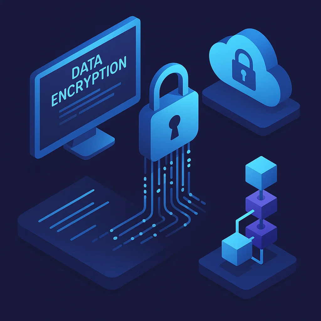 Ilustrasi proses kriptografi untuk mengamankan data digital