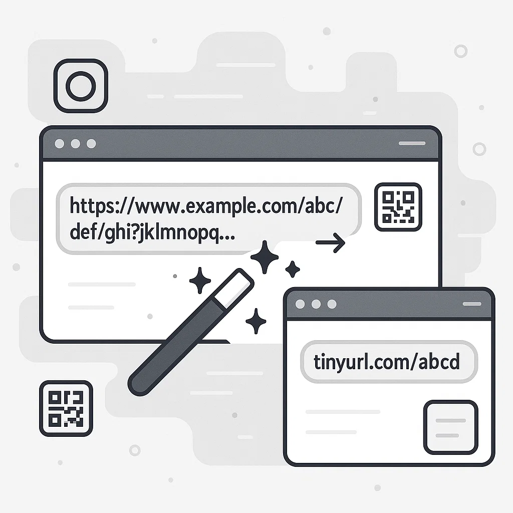 Ilustrasi proses memperpendek link panjang menjadi tautan singkat yang rapi dan mudah dibagikan