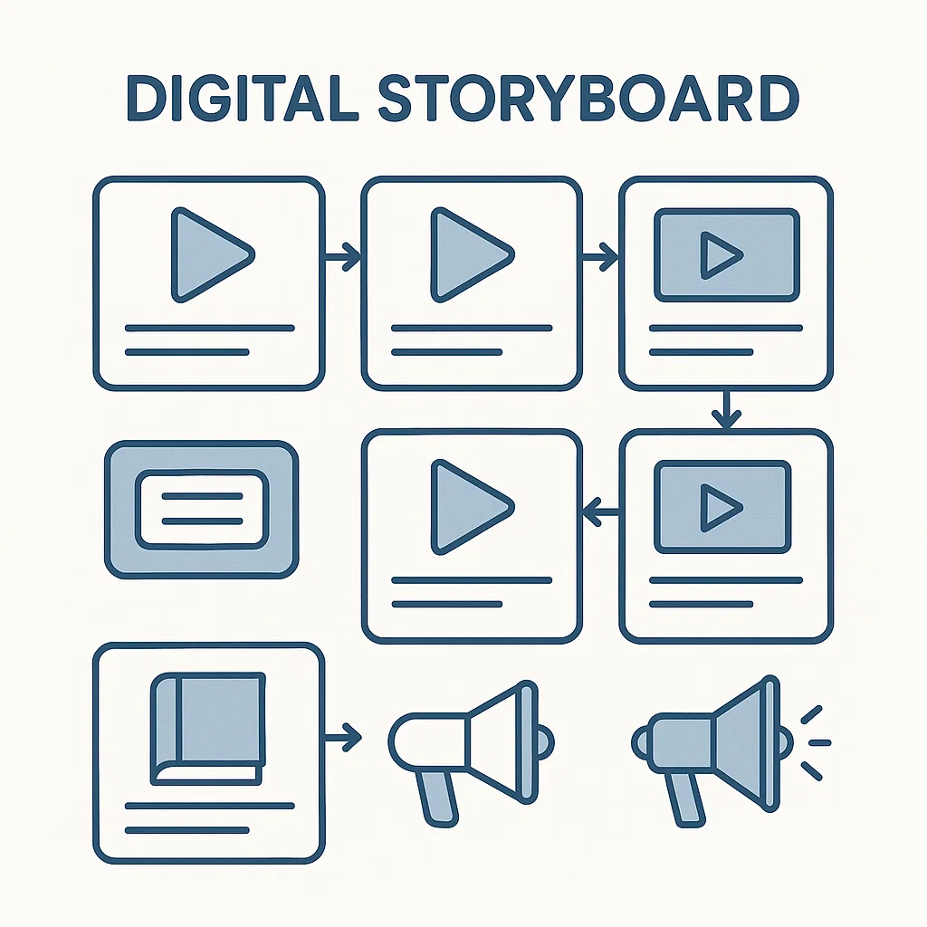 Ilustrasi storyline dalam format digital untuk perencanaan cerita