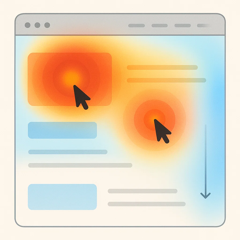 Ilustrasi tampilan heatmap pada halaman website dengan area panas dan dingin berdasarkan interaksi pengguna
