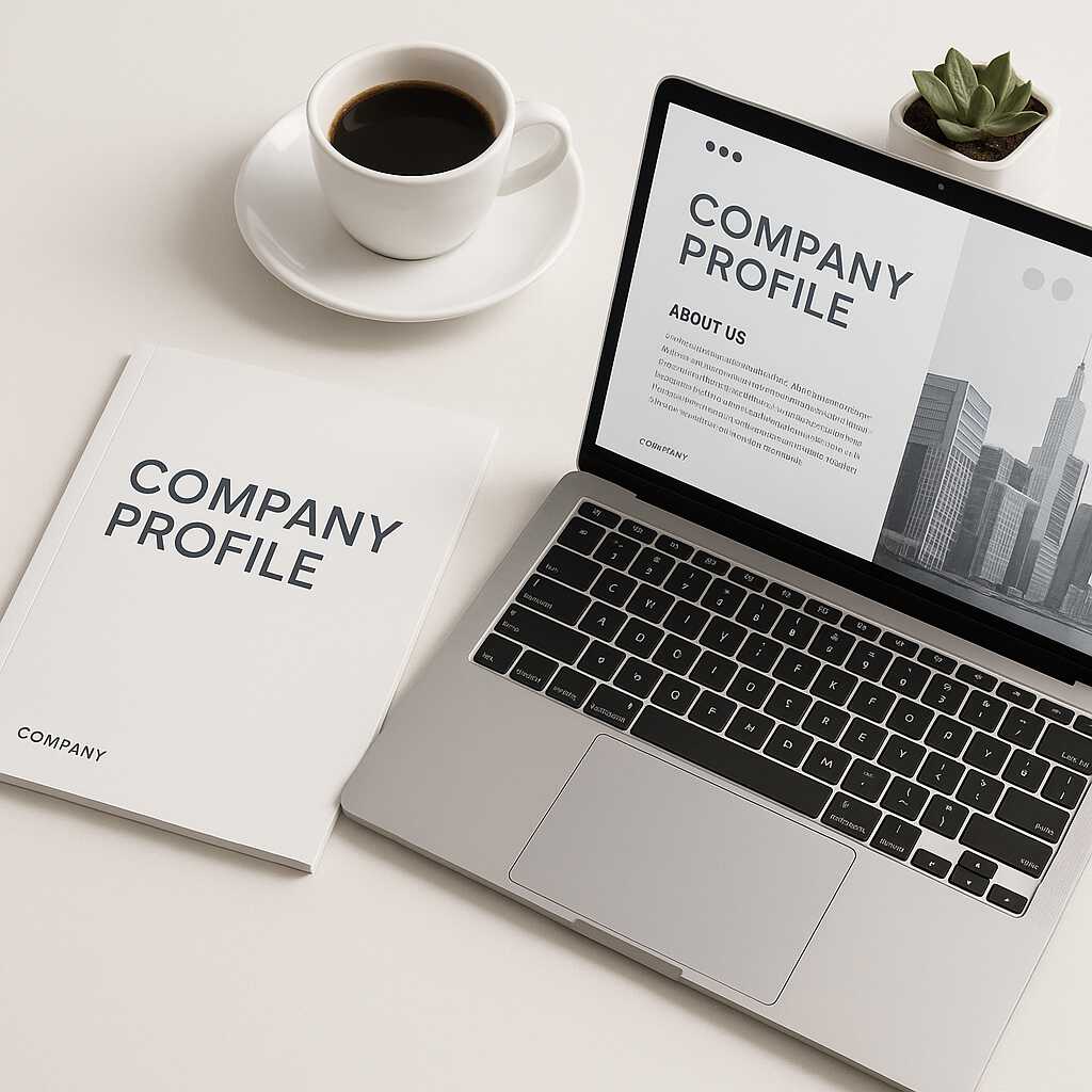 Profil perusahaan modern bisa disajikan secara cetak maupun digital dengan desain yang profesional