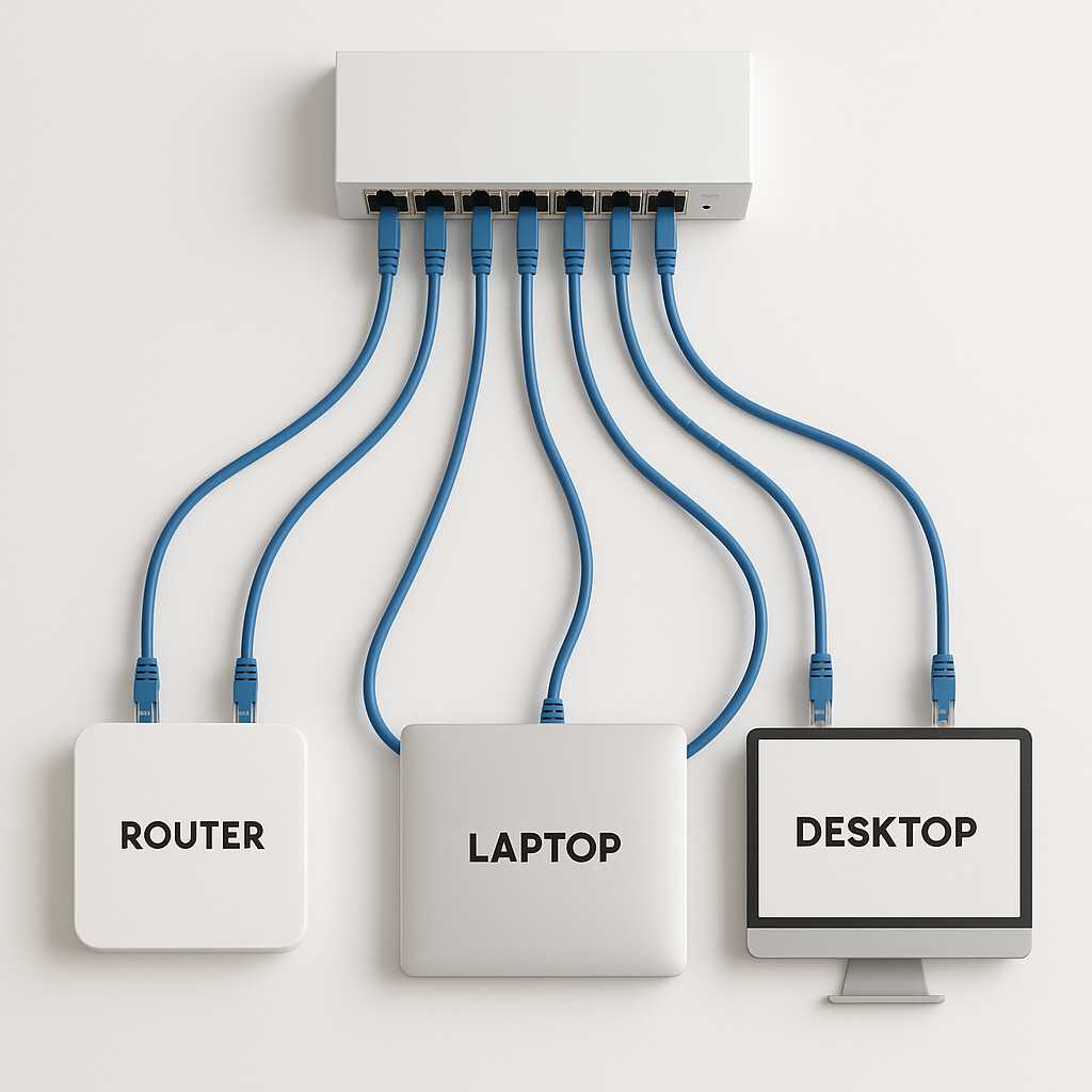 Setup jaringan LAN sederhana dengan perangkat dasar seperti switch dan kabel Ethernet