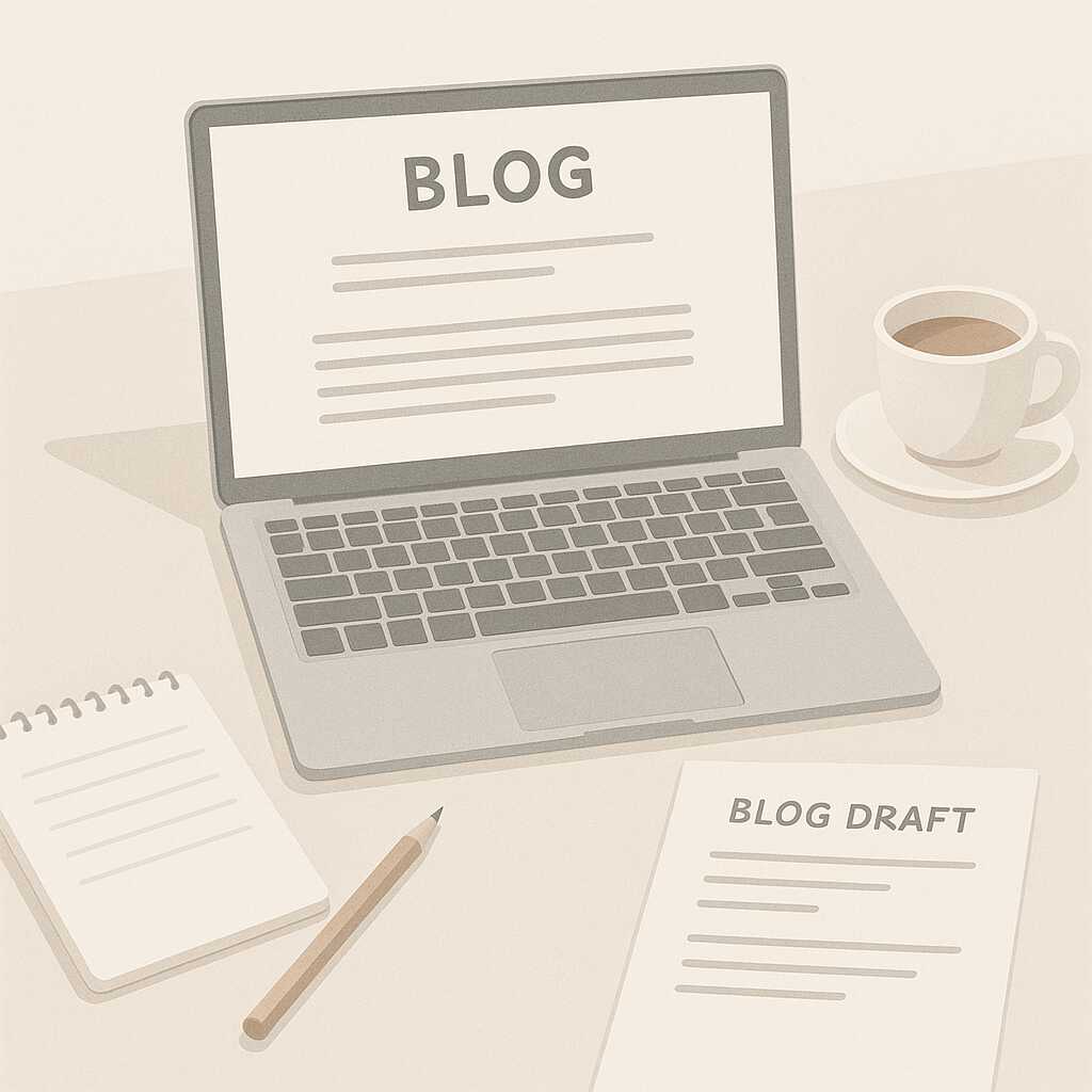 Tampilan meja kerja seorang blogger saat menulis konten untuk blog pribadinya