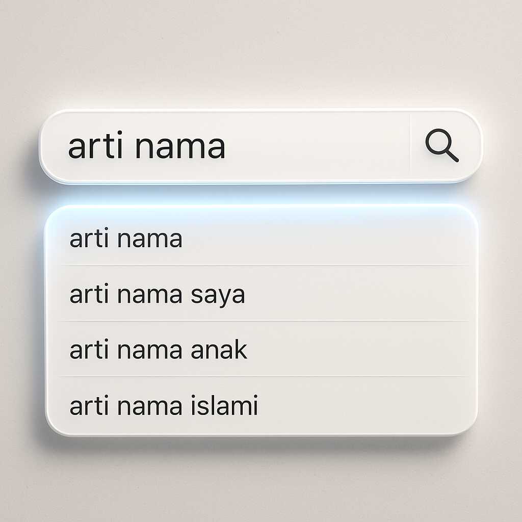 Tampilan pencarian arti nama yang modern dan informatif secara online