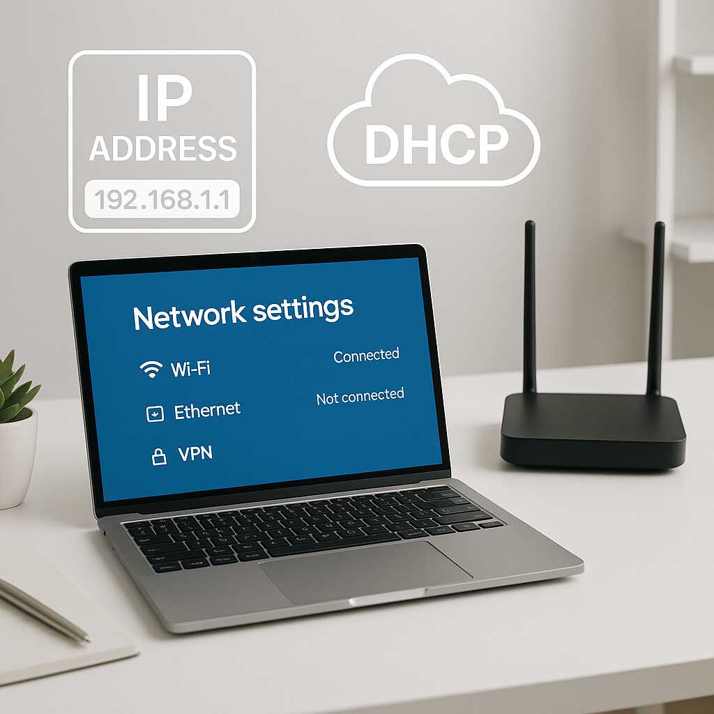 Tampilan profesional yang menggambarkan peran DHCP dalam jaringan modern
