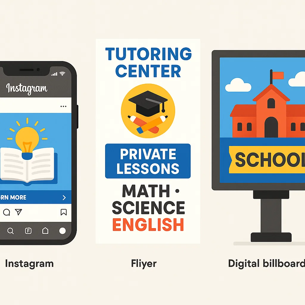 Visual berbagai jenis iklan pendidikan dari media digital hingga cetak yang bisa jadi inspirasi promosi