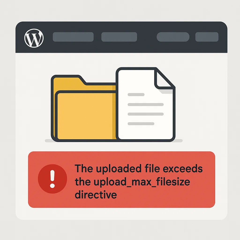 Contoh visual error exceeds saat upload file di dashboard WordPress