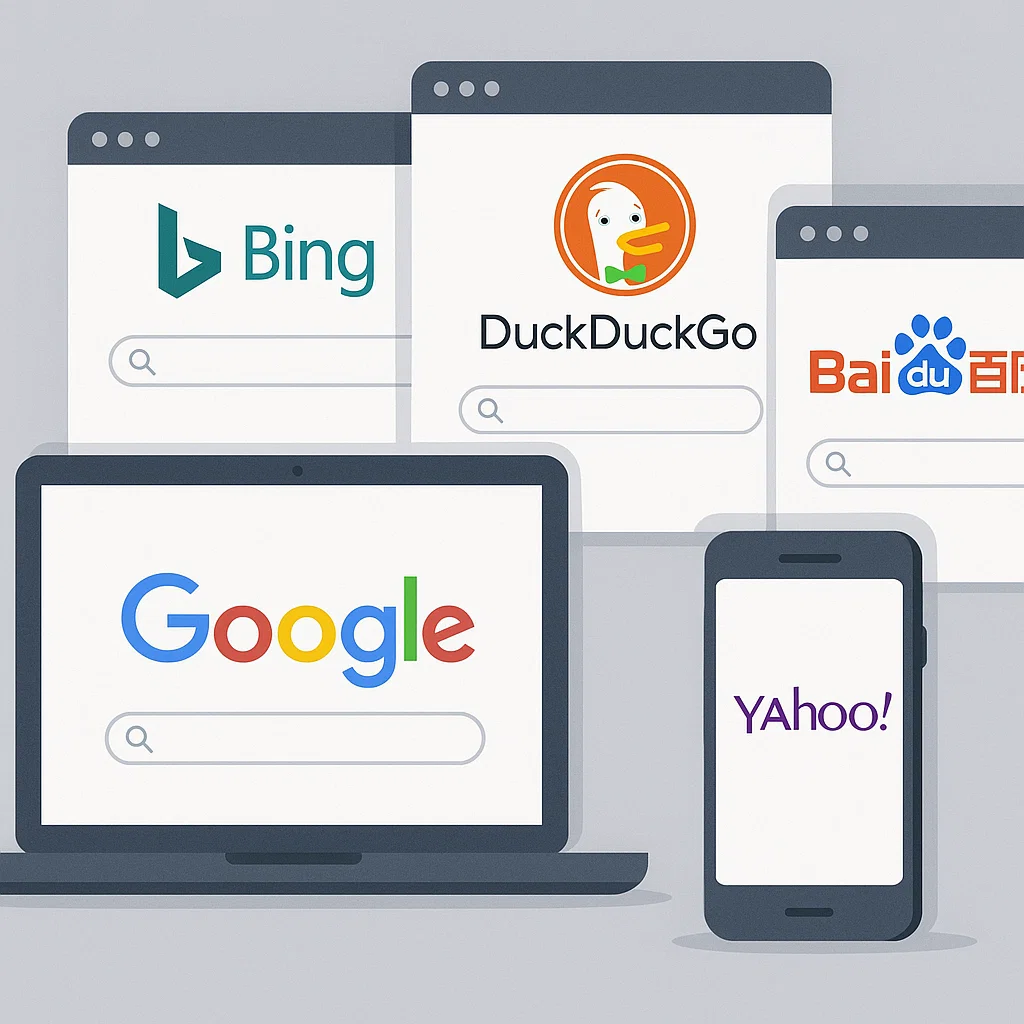 Ilustrasi beberapa search engines terkenal yang digunakan di seluruh dunia