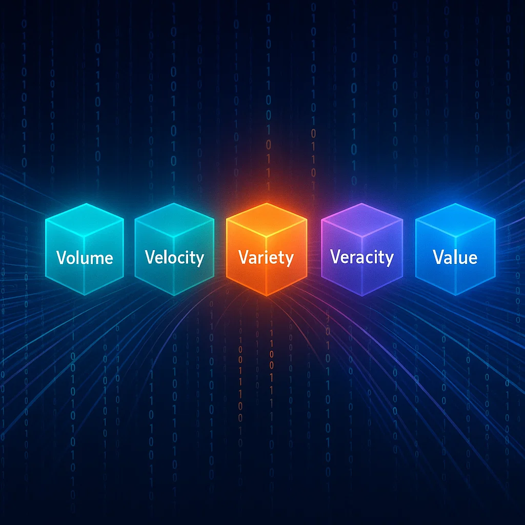 Ilustrasi konsep 5V dalam karakteristik big data modern