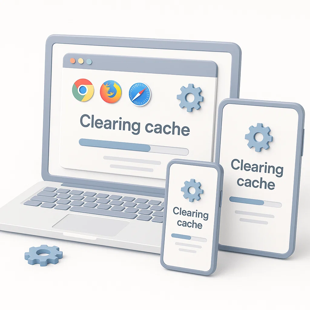 Ilustrasi proses menghapus cache di berbagai perangkat digital dan browser populer