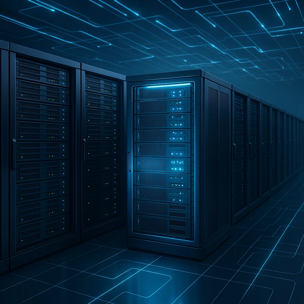 Ilustrasi server dedicated yang berdiri sendiri dengan performa maksimal dan eksklusif