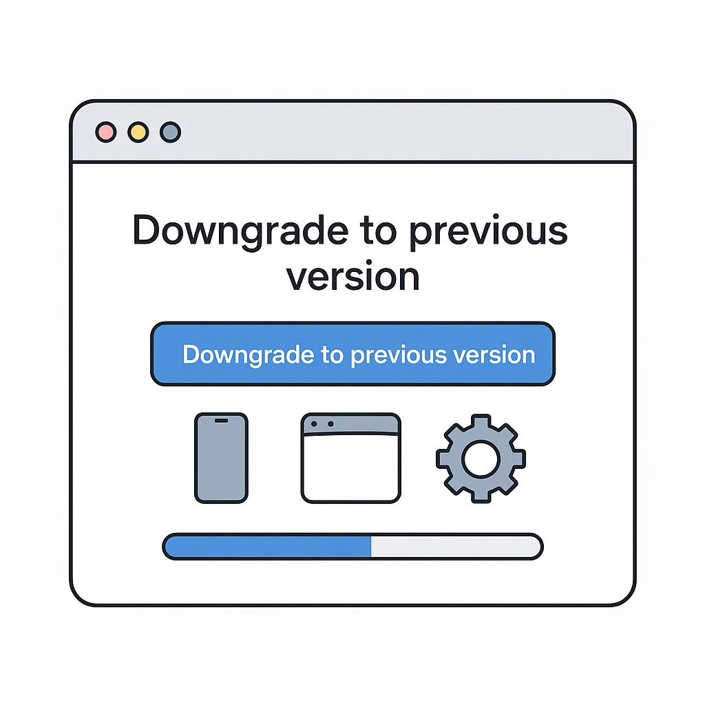 Ilustrasi tombol downgrade sebagai opsi untuk mengembalikan versi software ke versi sebelumnya
