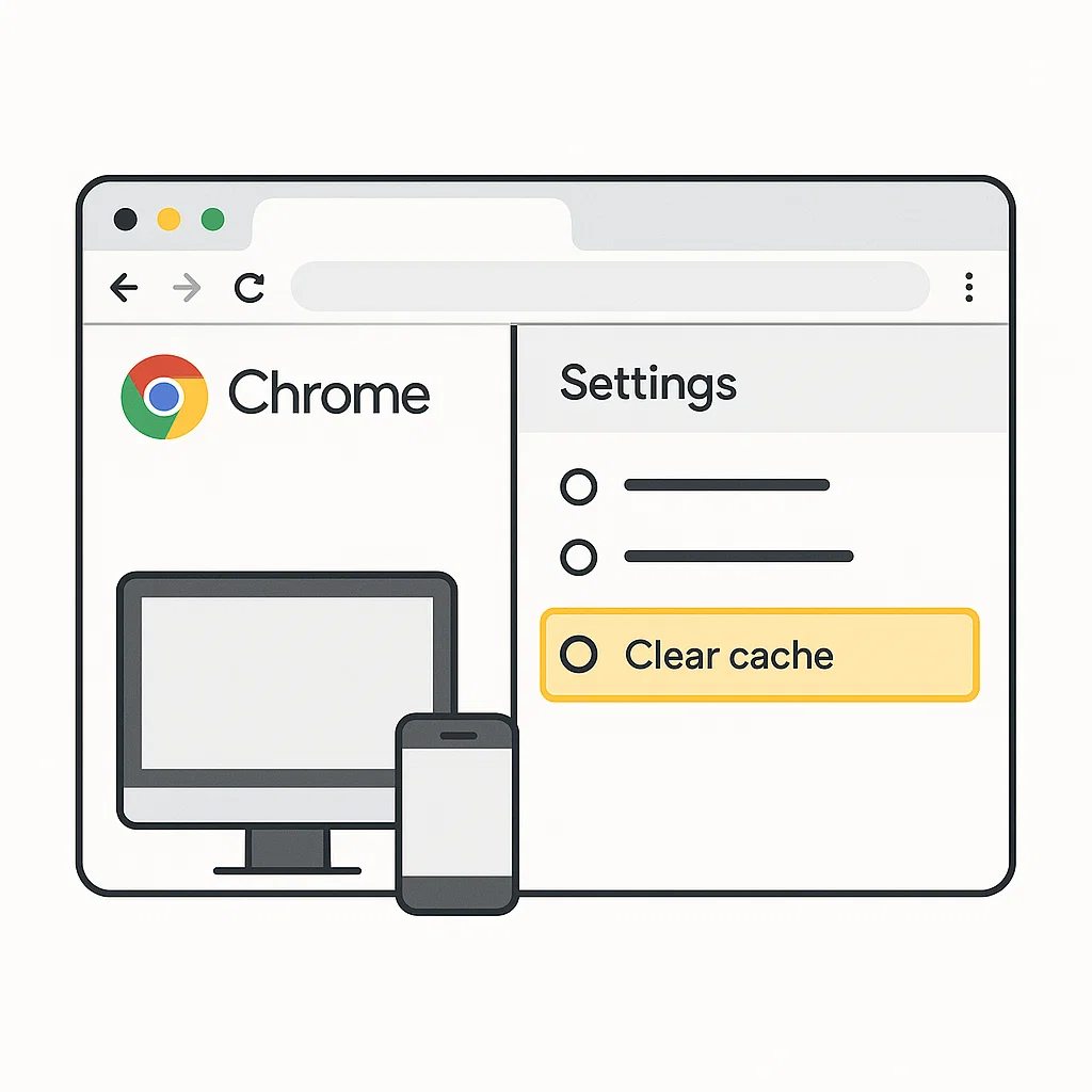 Tampilan browser Chrome dengan fitur penghapusan cache yang membantu mempercepat dan memperbarui tampilan website