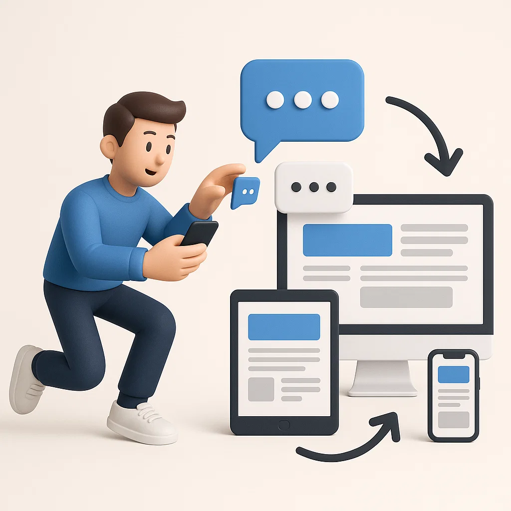 Ilustrasi arti responsif dalam hidup dan teknologi cepat tanggap dan desain web adaptif