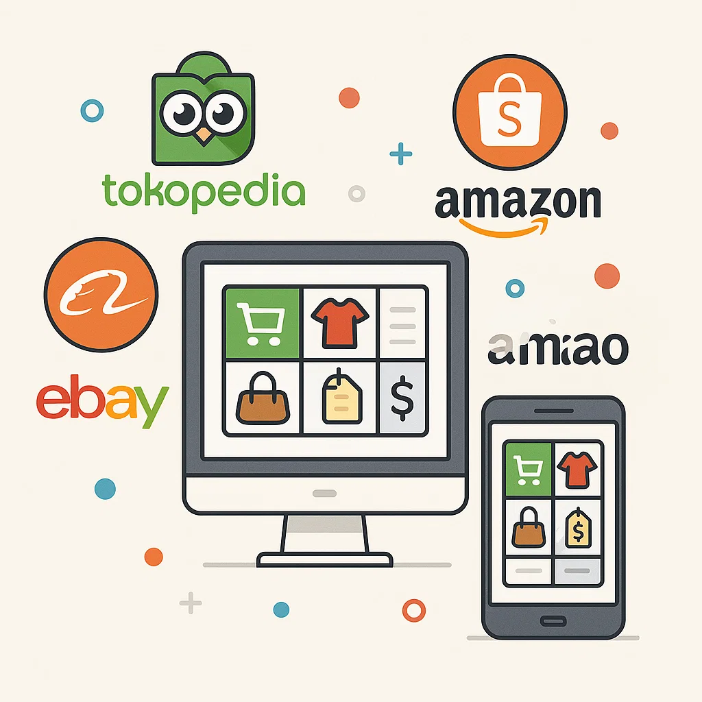 Ilustrasi berbagai marketplace populer di Indonesia dan dunia