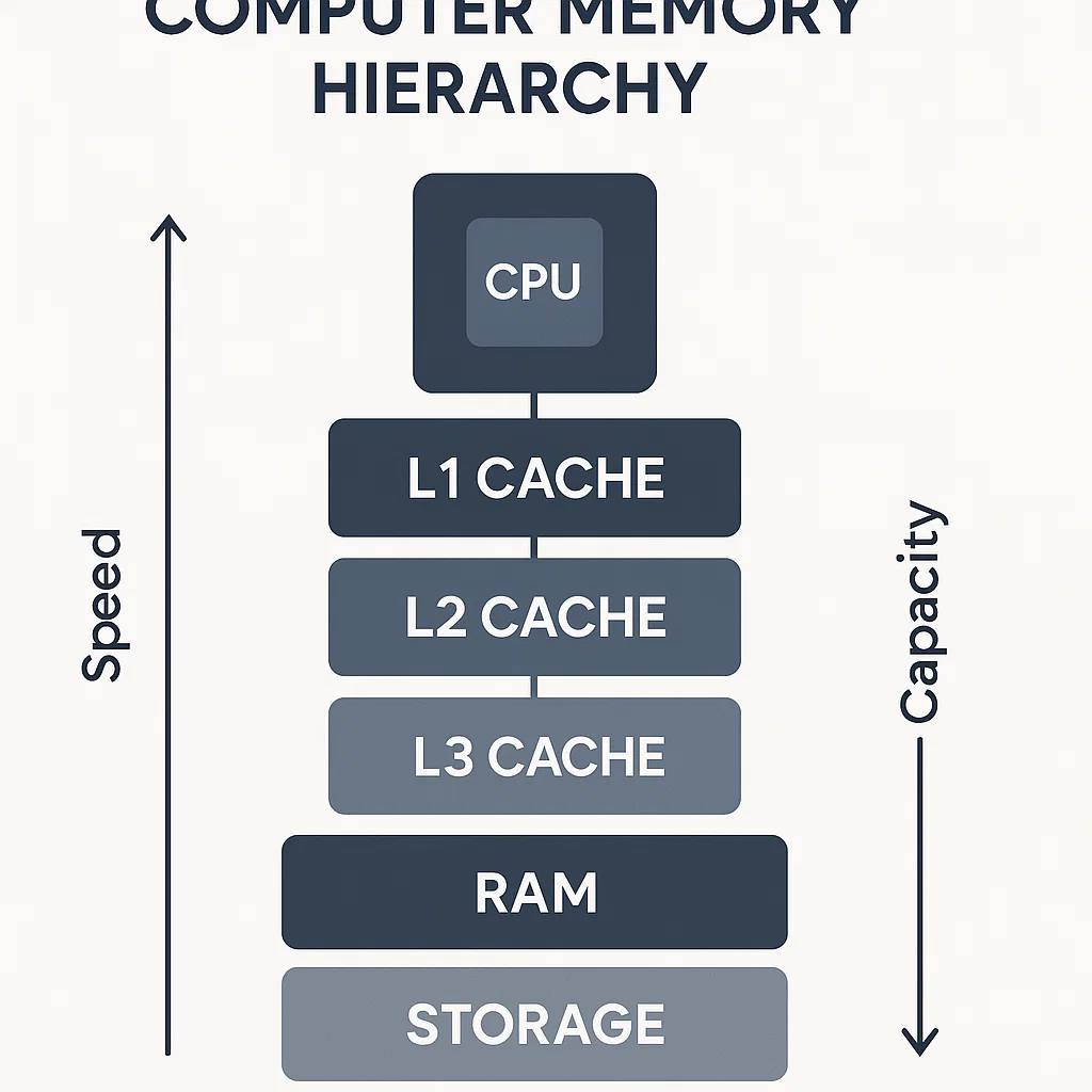 Ilustrasi hierarki memori komputer dengan cache