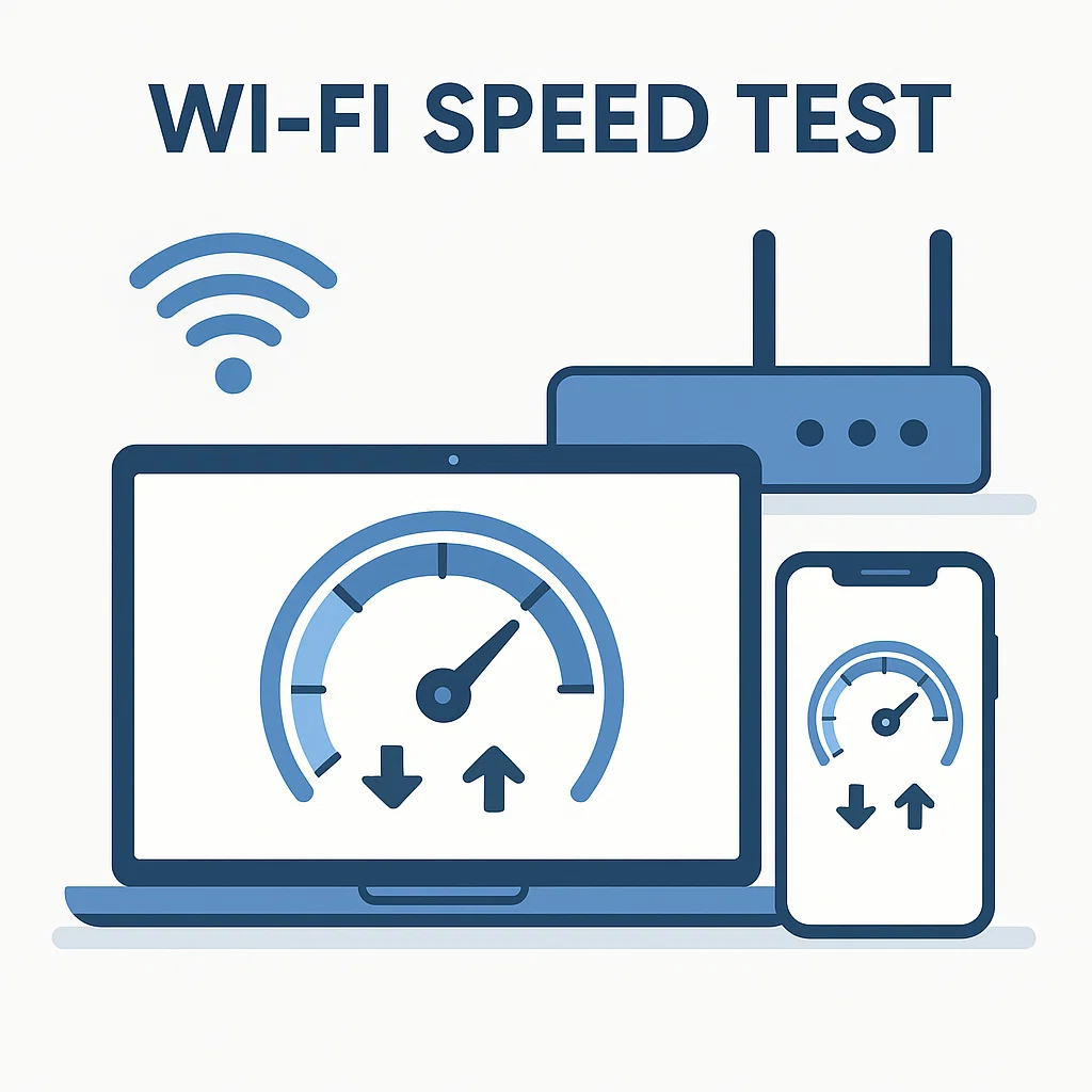 Ilustrasi konsep cek kecepatan WiFi dengan perangkat