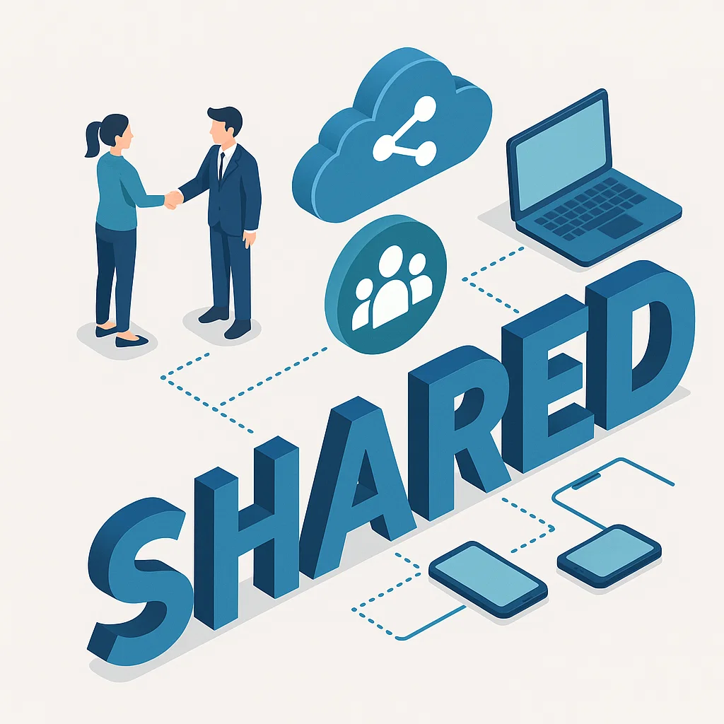 Ilustrasi konsep shared dalam kehidupan digital dan kolaborasi modern