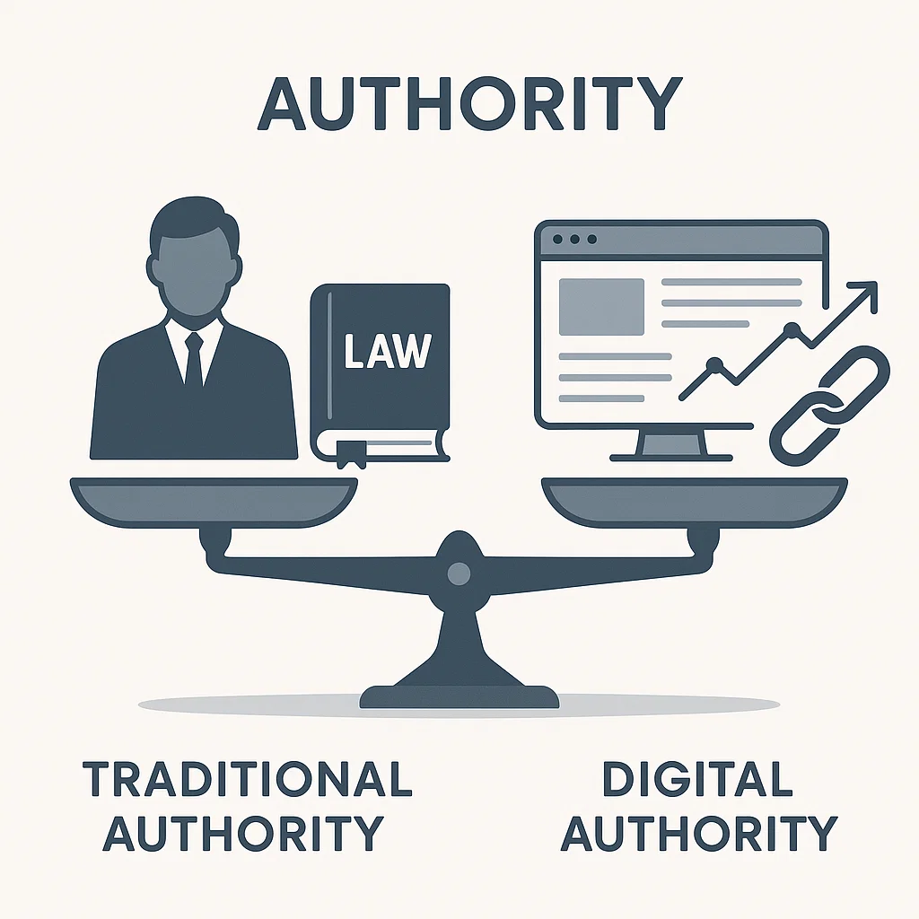 Ilustrasi perbandingan authority tradisional dan digital
