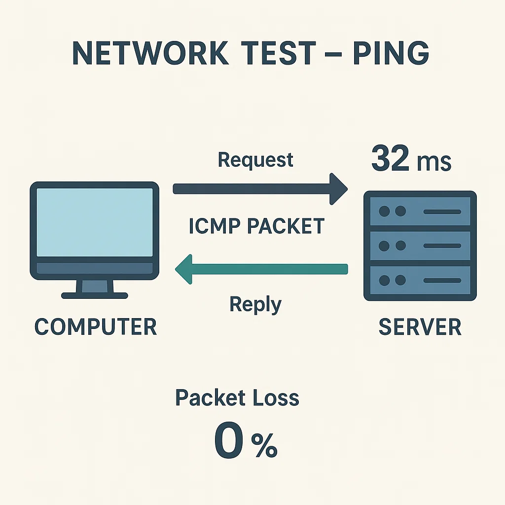 Ilustrasi sederhana cara kerja test ping antara komputer dan server