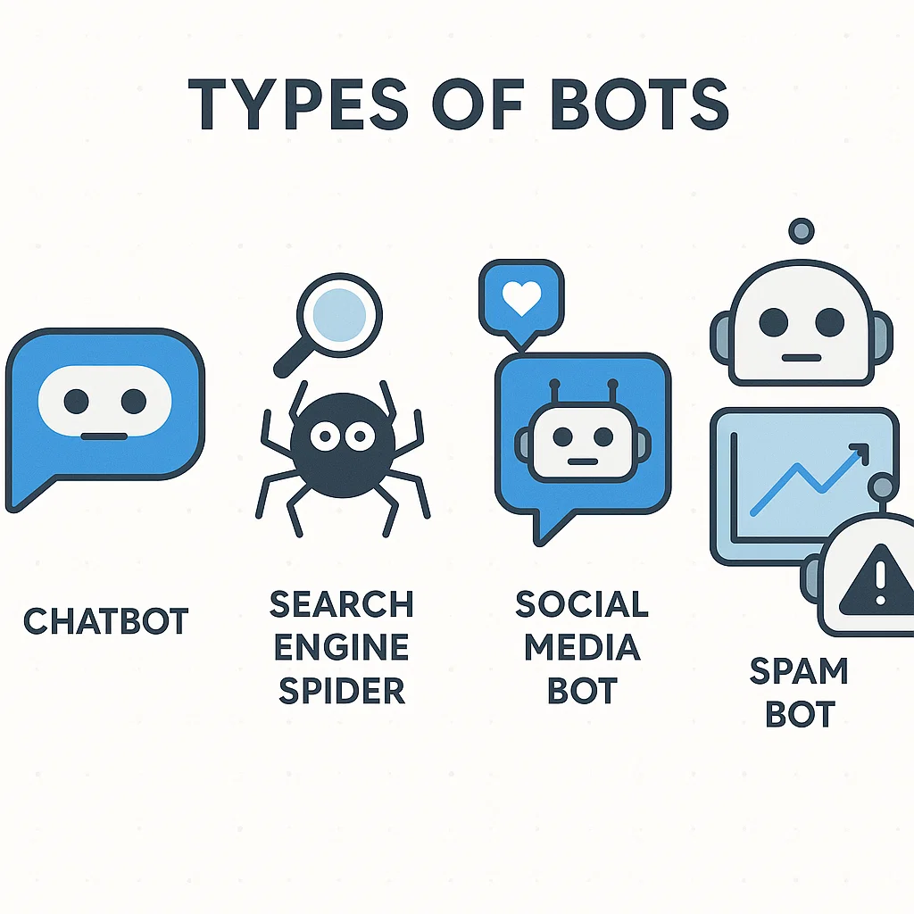 Representasi berbagai jenis bot dalam dunia digital