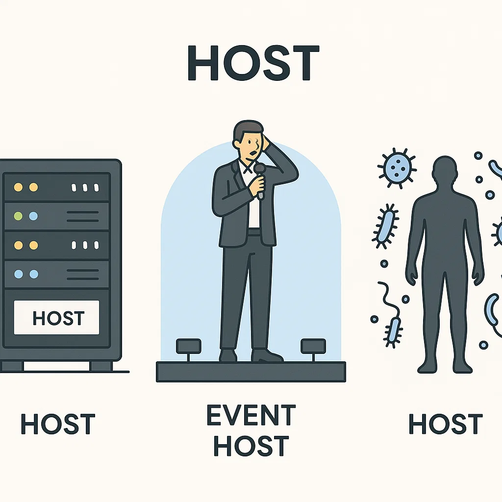 Visualisasi arti host dalam konteks teknologi, acara, dan biologi