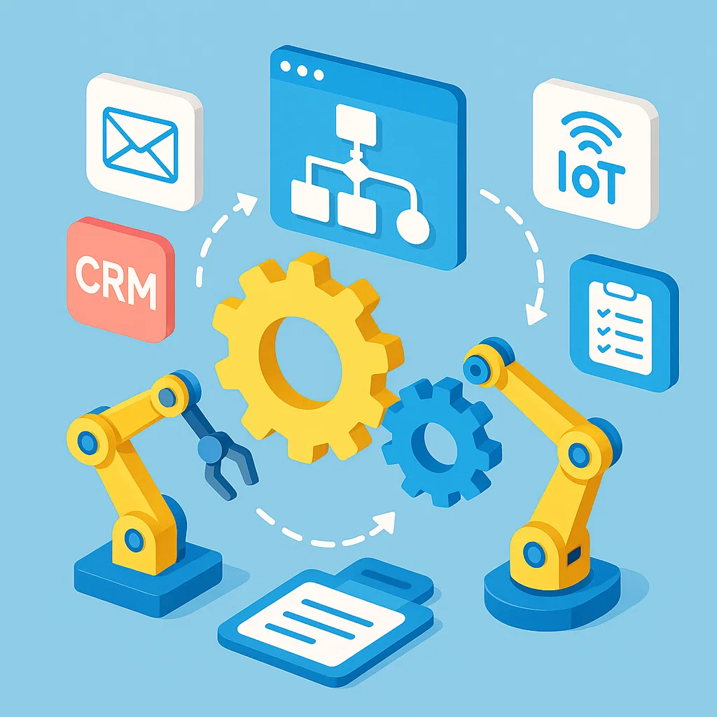 Visualisasi konsep automasi di berbagai bidang – dari industri hingga software digital