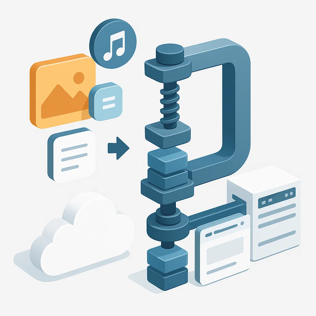 Visualisasi konsep compression untuk mengurangi ukuran data di dunia digital