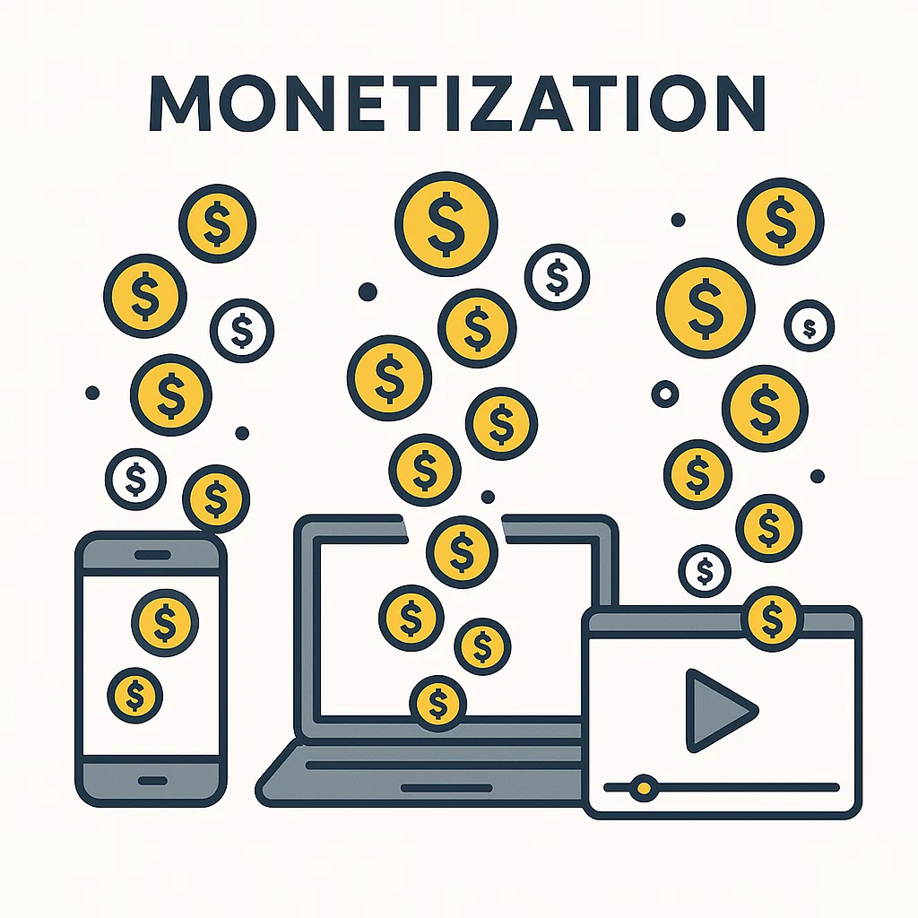 Visualisasi monetisasi sebagai proses menghasilkan uang dari aset digital