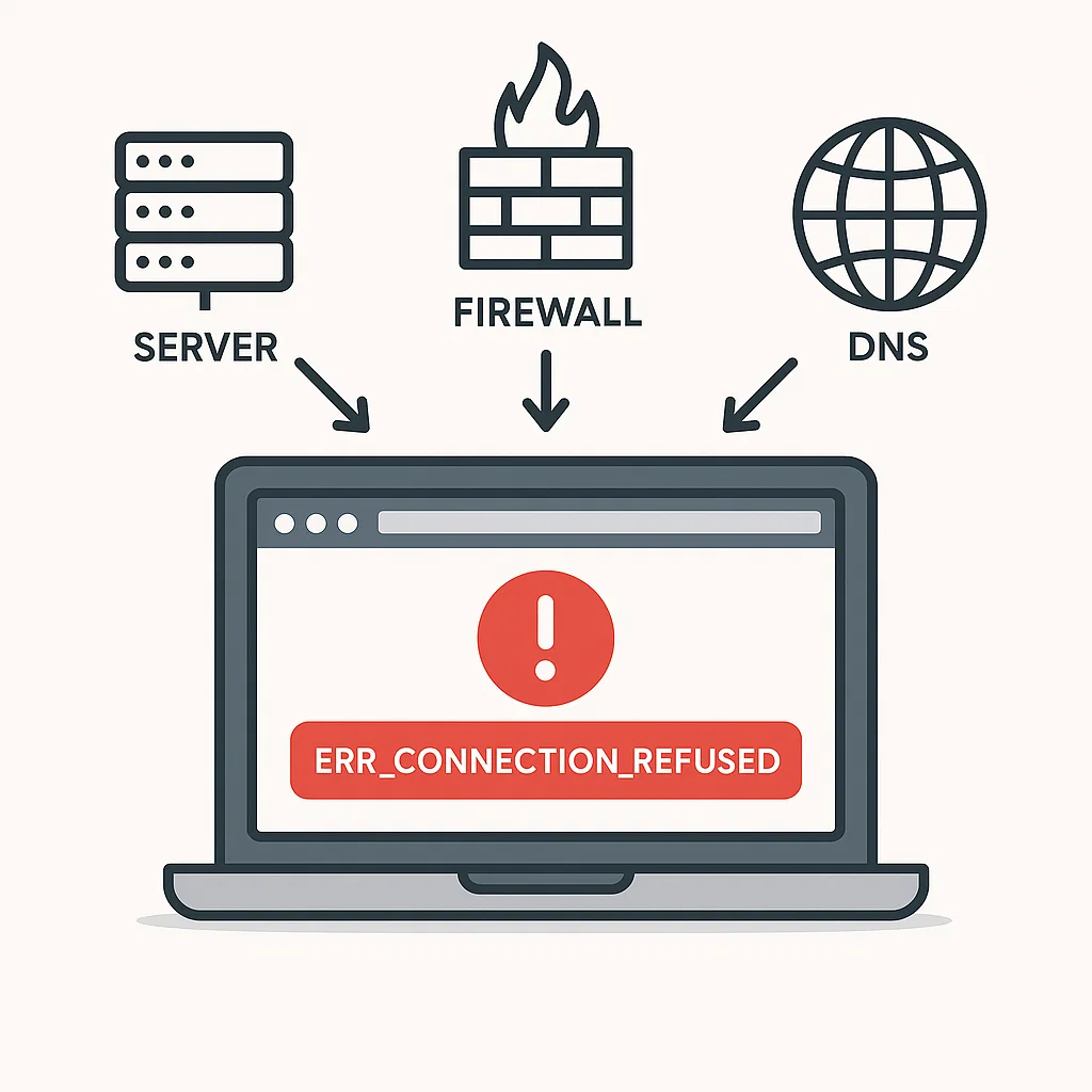 Visualisasi penyebab utama error ERR_CONNECTION_REFUSED