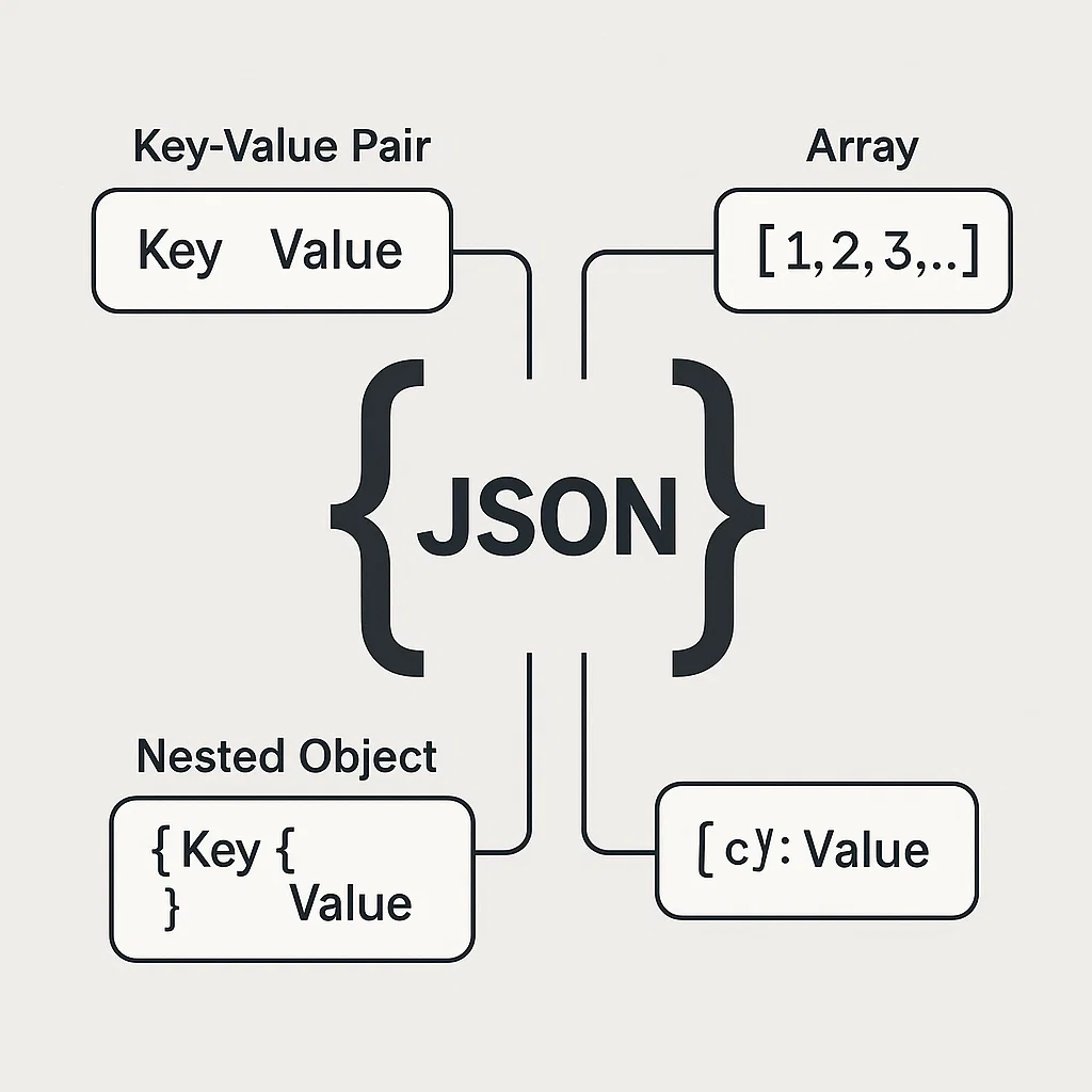 Visualisasi struktur dasar JSON dengan object dan array