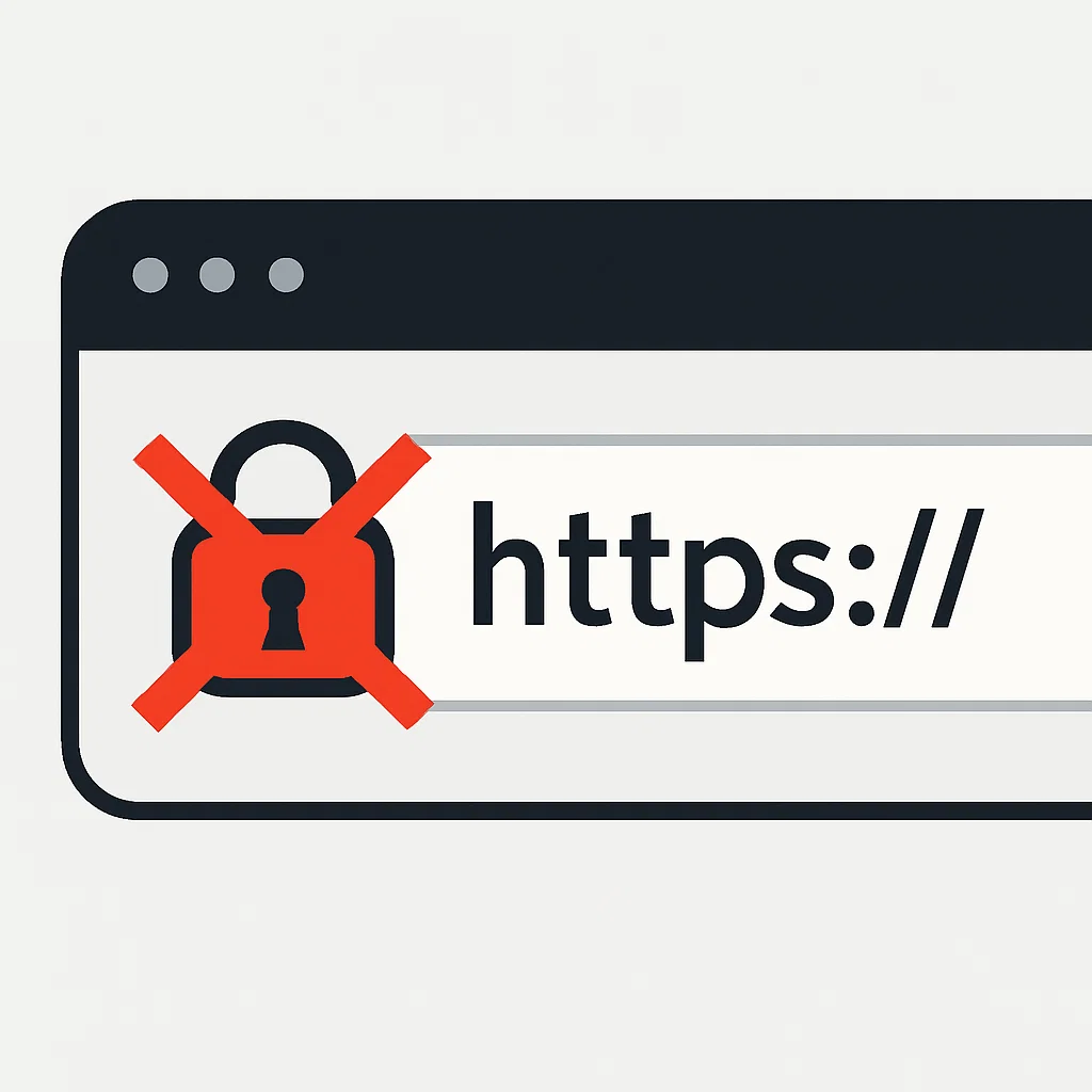 Visualisasi tanda gembok silang di browser sebagai peringatan koneksi tidak aman