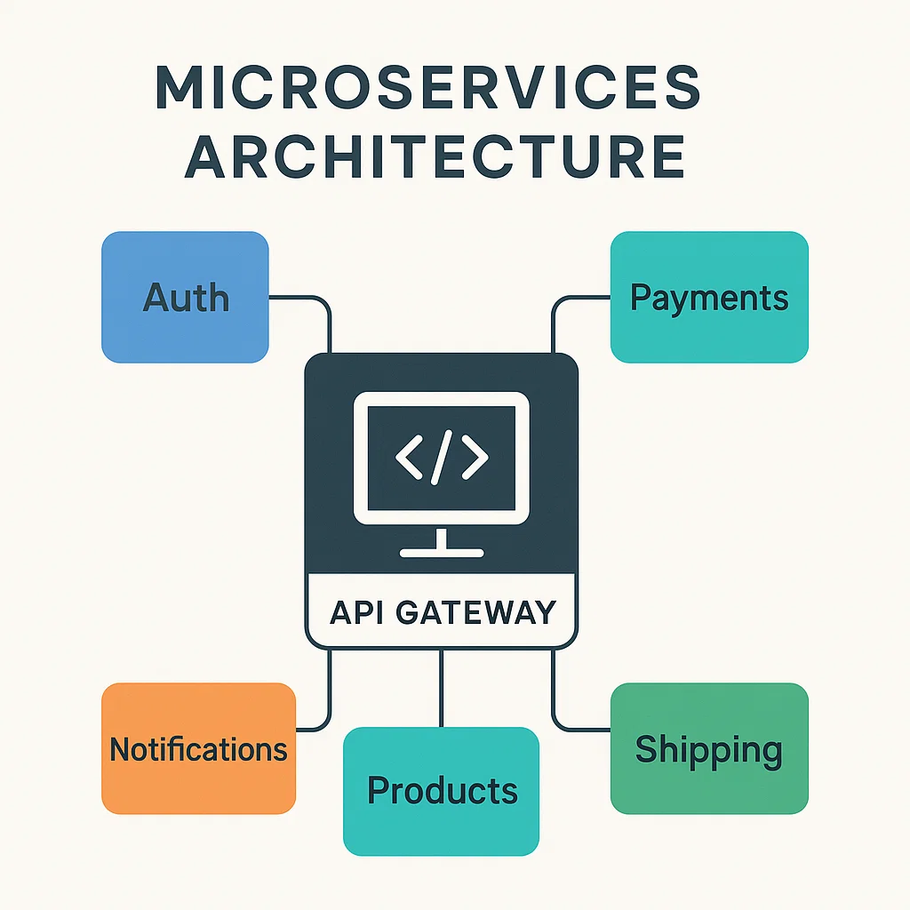 Gambaran arsitektur microservices dengan API Gateway