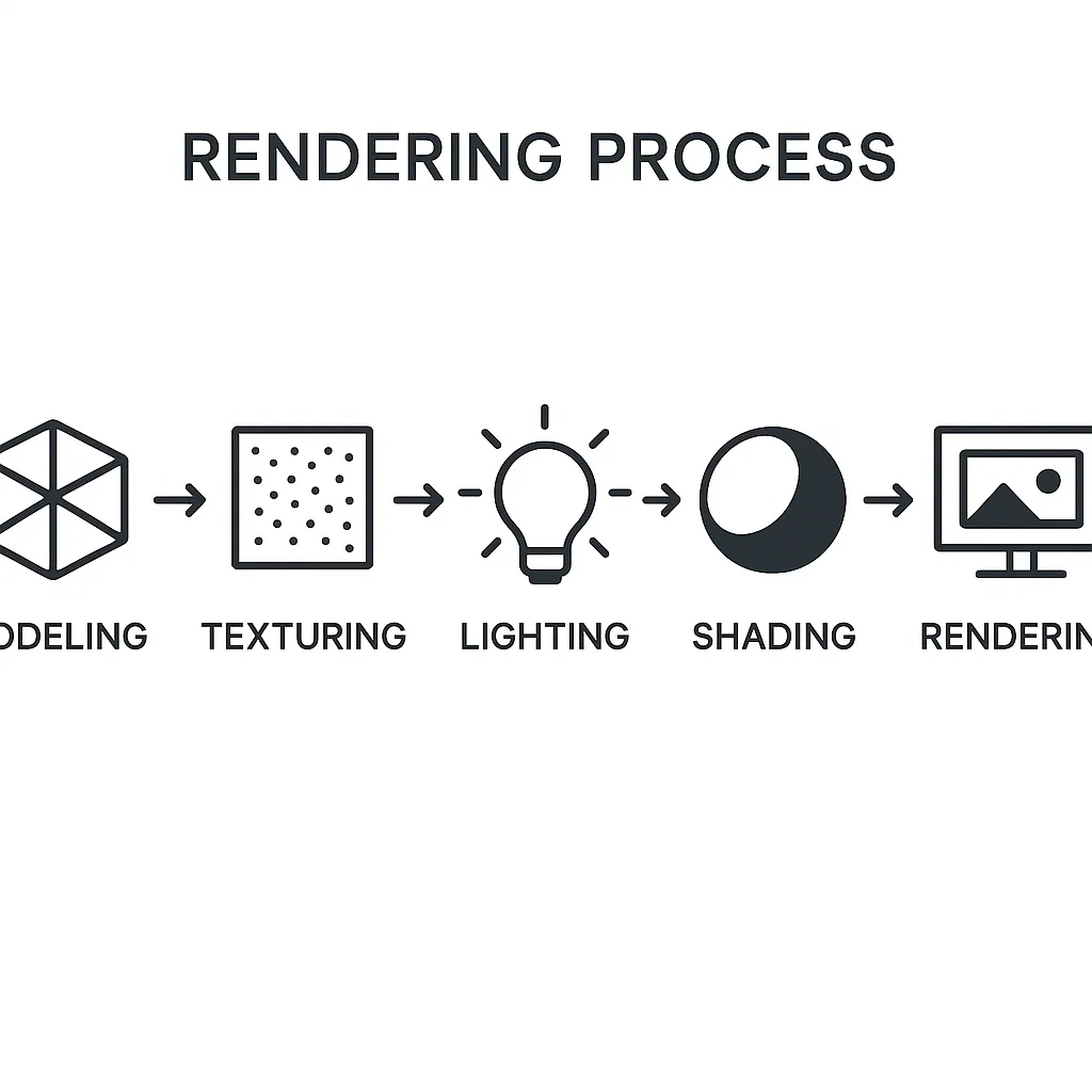 Ilustrasi alur utama proses rendering dari awal hingga akhir