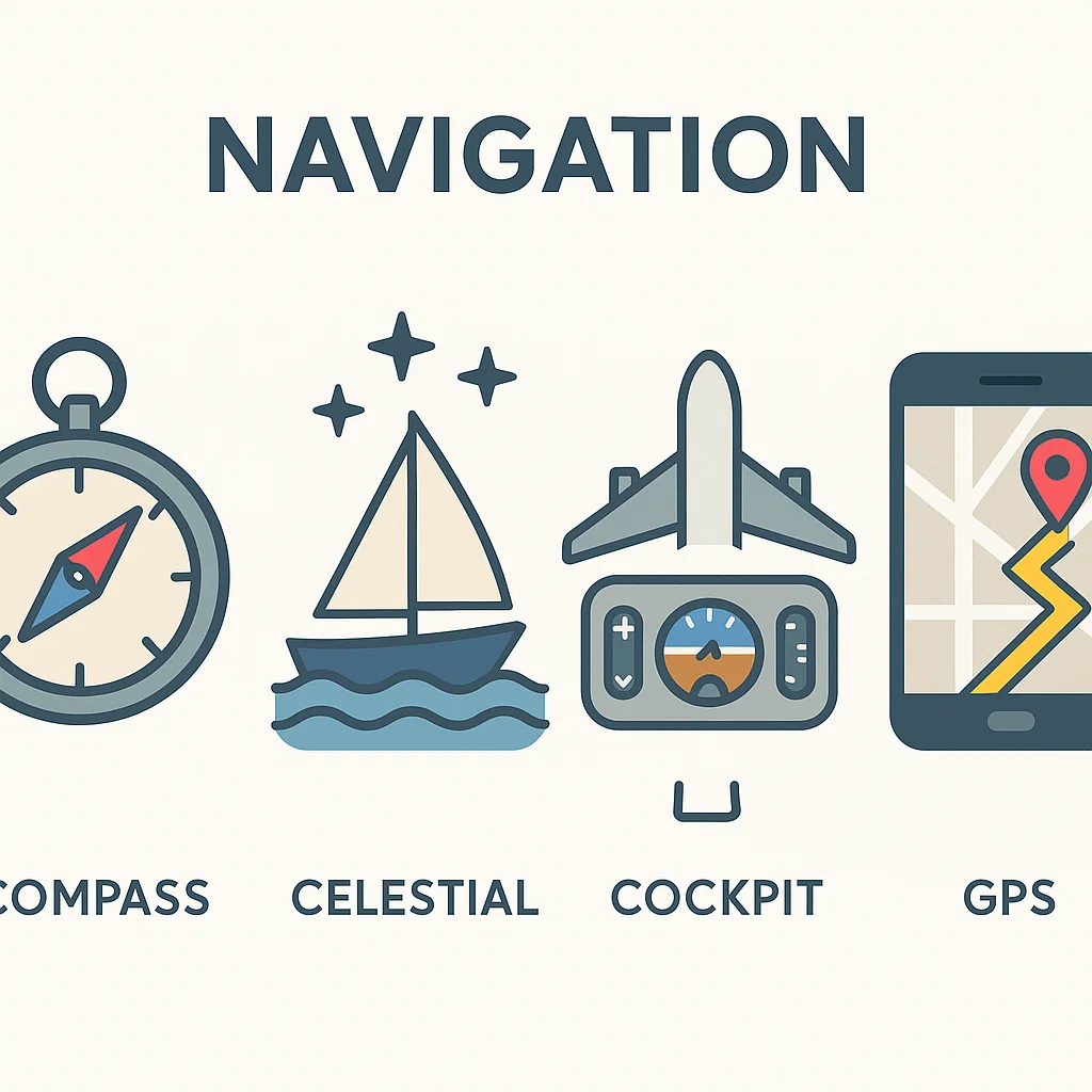 Ilustrasi berbagai jenis navigasi dari tradisional hingga digital