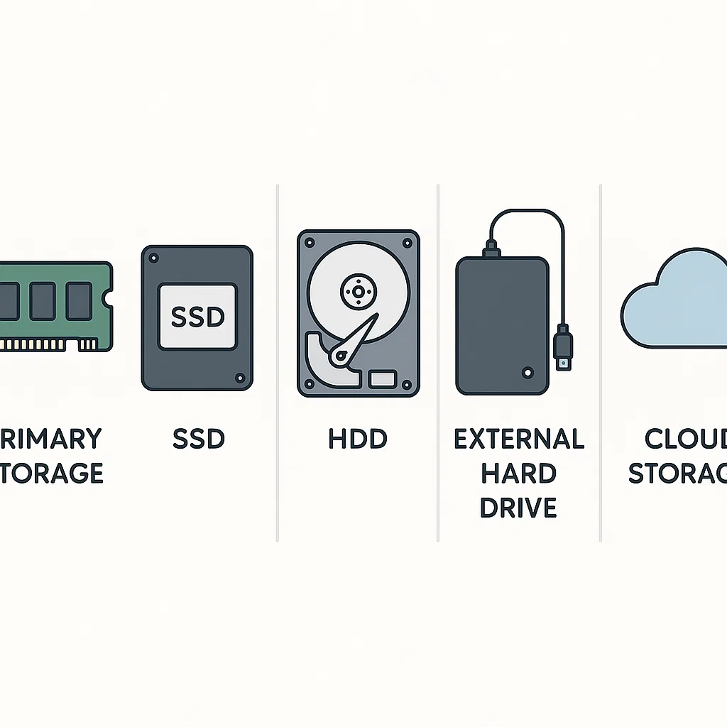 Ilustrasi berbagai jenis storage dalam teknologi modern