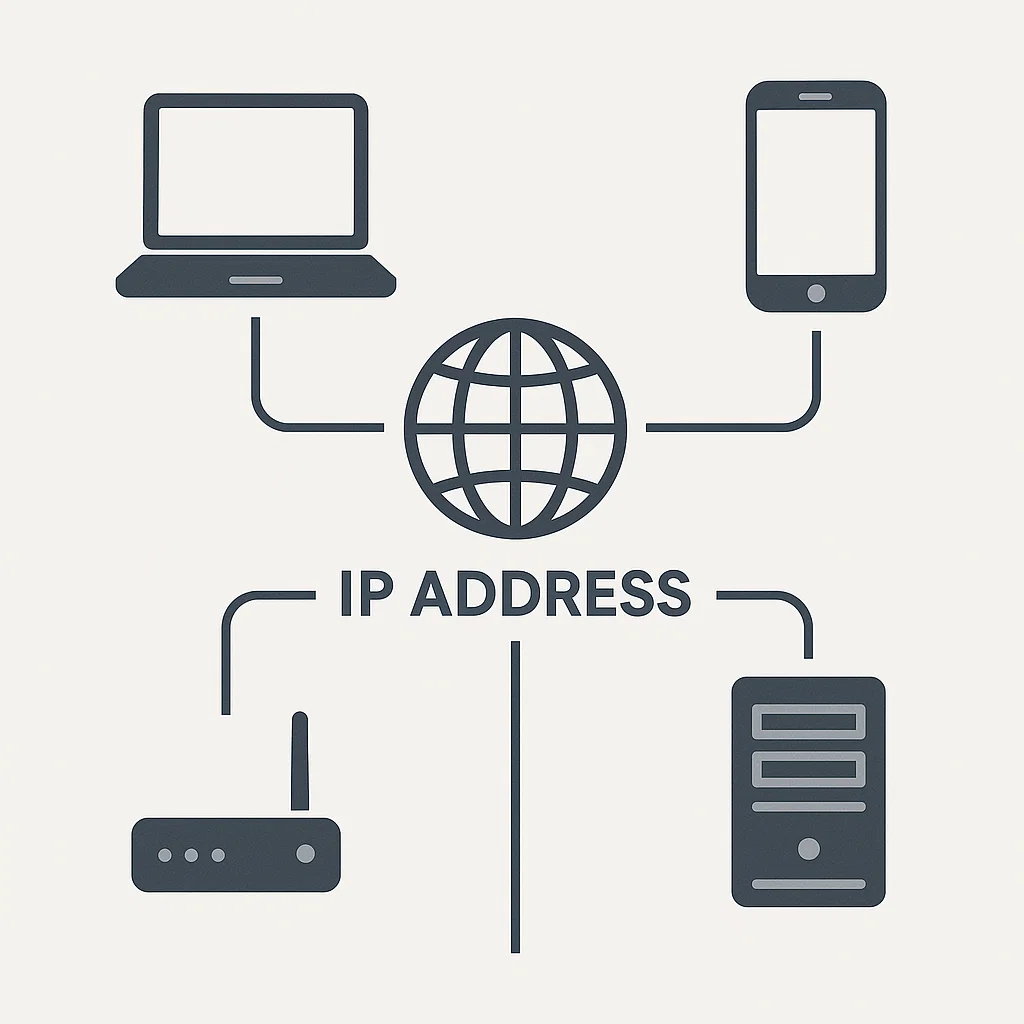 Ilustrasi perangkat berbeda yang saling terhubung dengan IP address