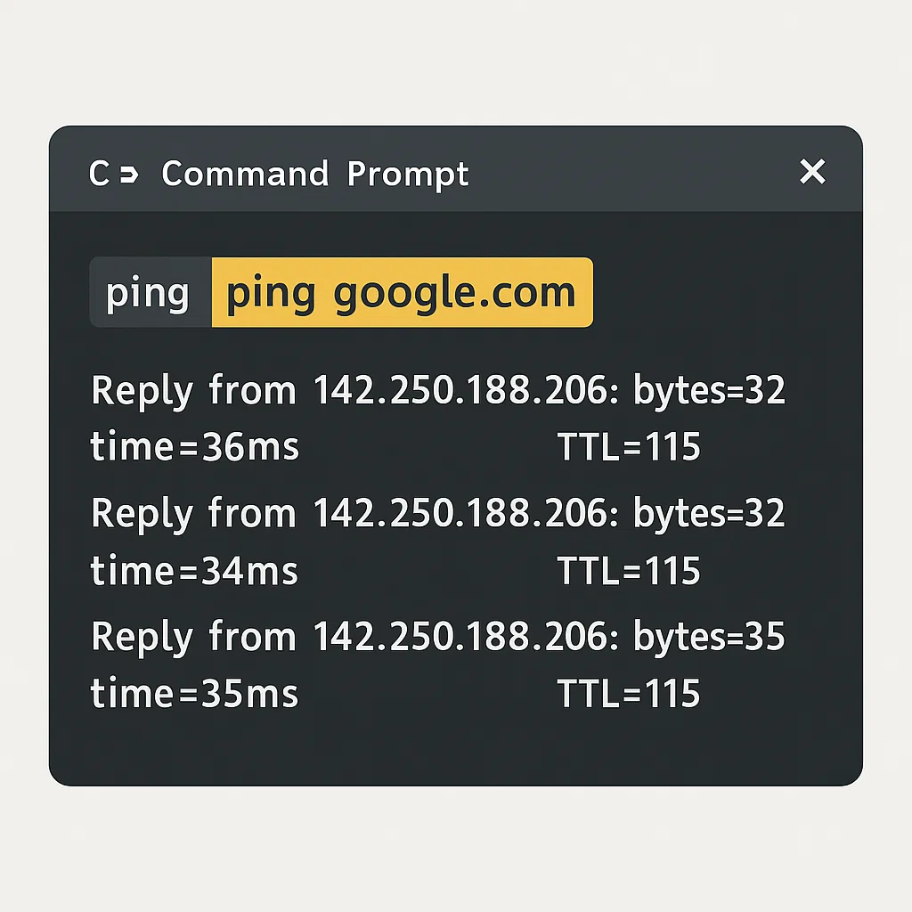 Ilustrasi perintah ping google.com di CMD