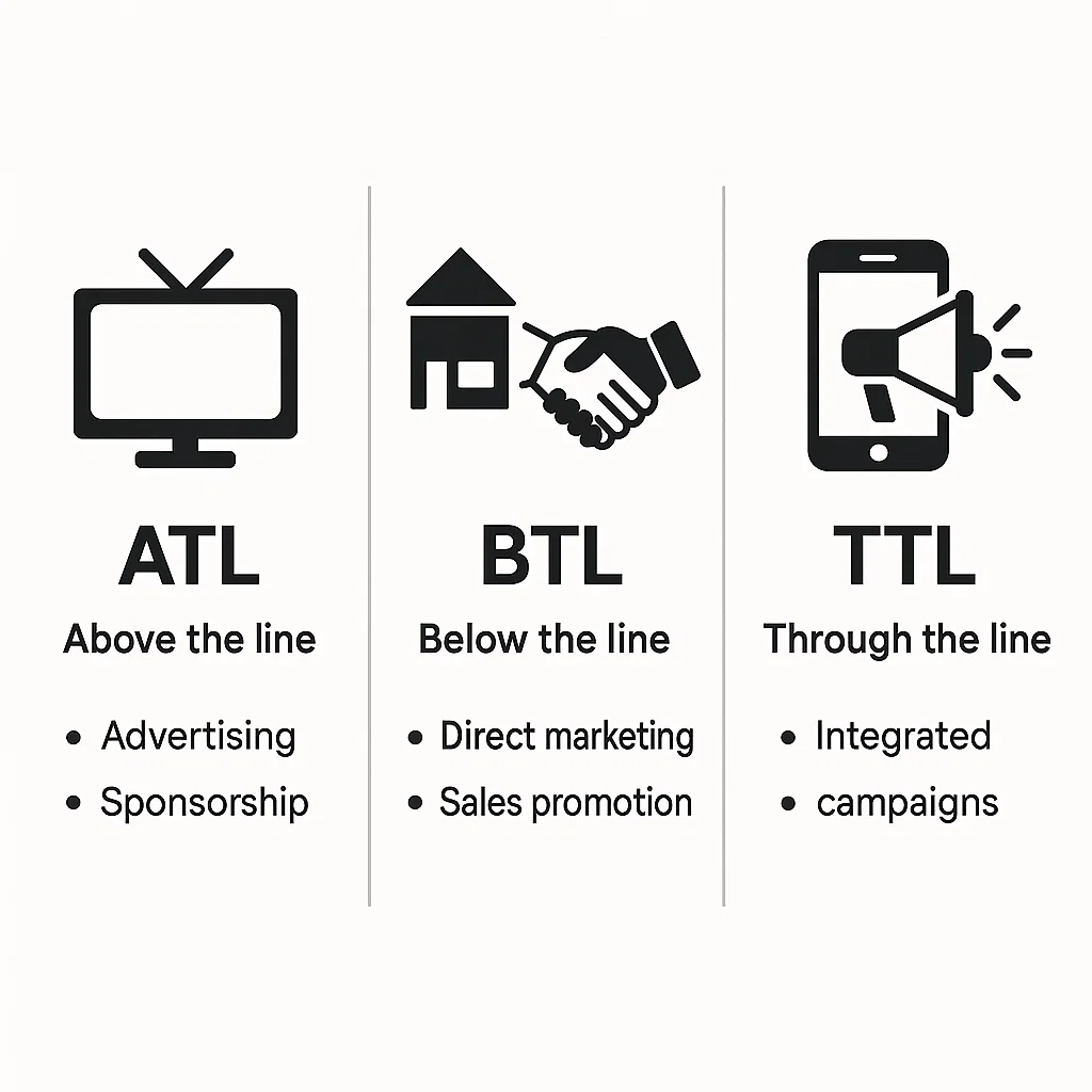 Perbandingan visual strategi ATL, BTL, dan TTL