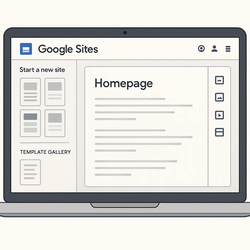 Tampilan antarmuka Google Sites dengan editor sederhana