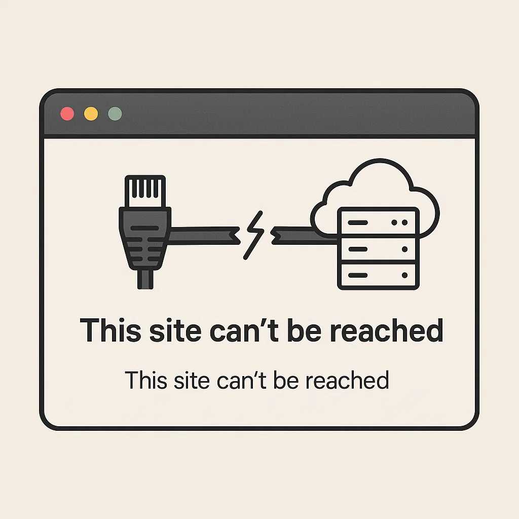 Tampilan ilustratif error situs ini tidak dapat dijangkau di browser