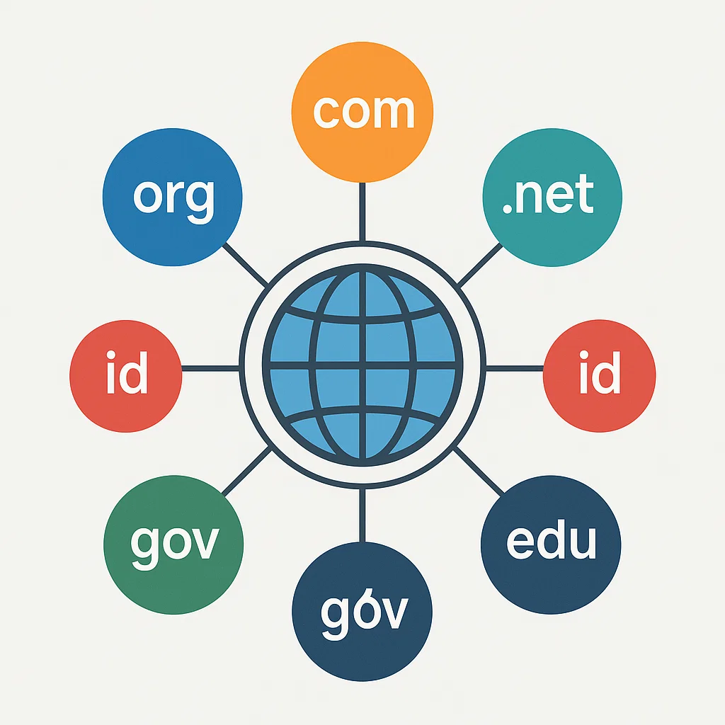 Visualisasi berbagai jenis TLD populer di internet