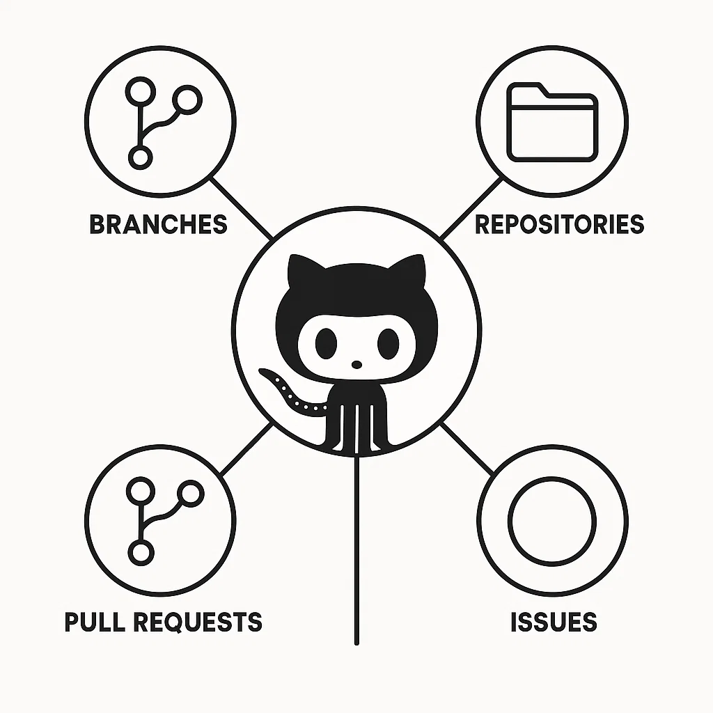 Visualisasi ekosistem GitHub dengan fitur utamanya