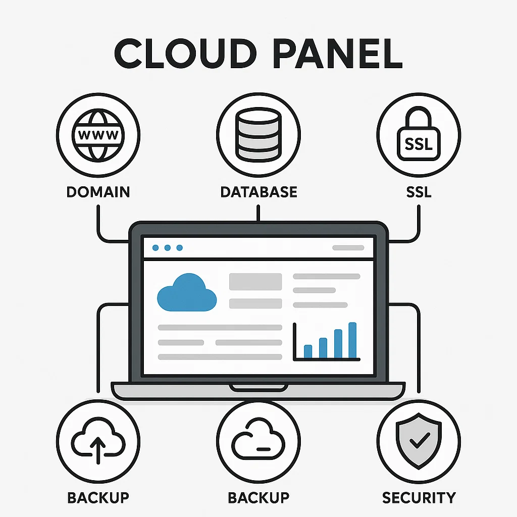 Visualisasi fitur utama dalam Cloud Panel