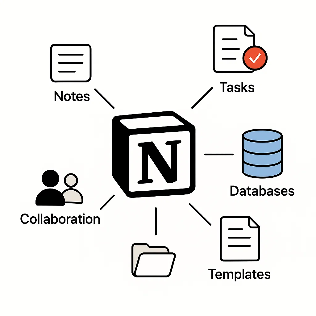 Visualisasi fitur utama dalam aplikasi Notion