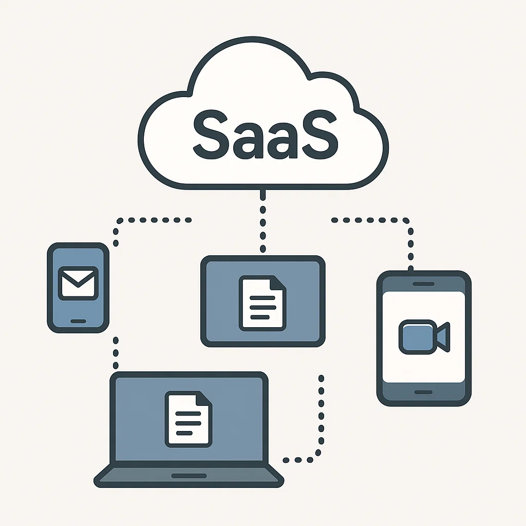 Visualisasi konsep SaaS sebagai layanan berbasis cloud