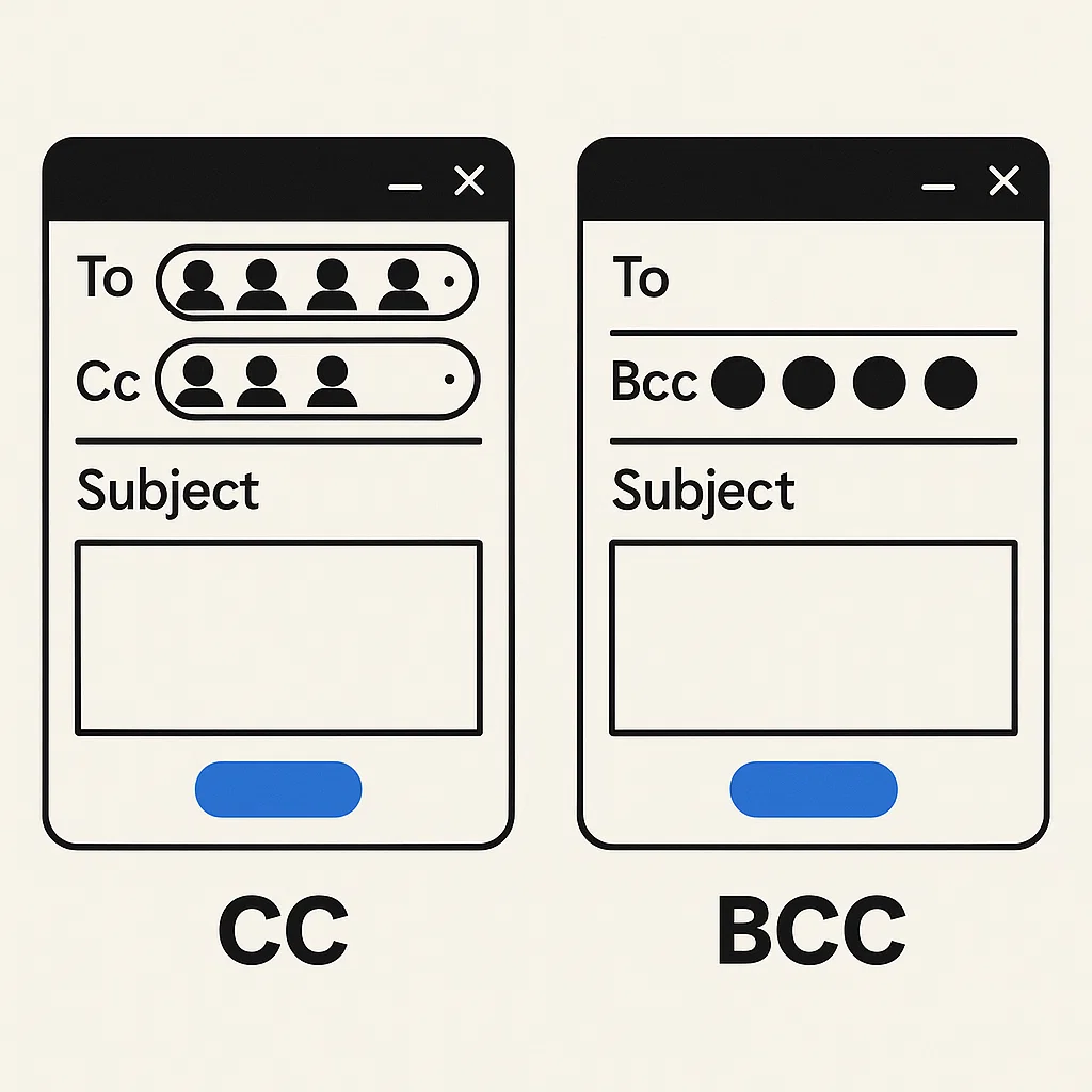 Visualisasi perbedaan penggunaan CC dan BCC pada email