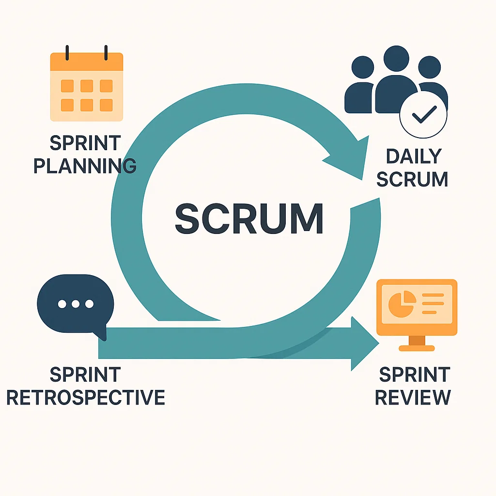 Visualisasi siklus Scrum dari planning hingga retrospective