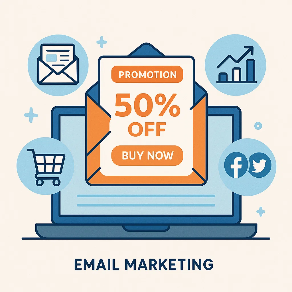 Visualisasi umum konsep email marketing profesional